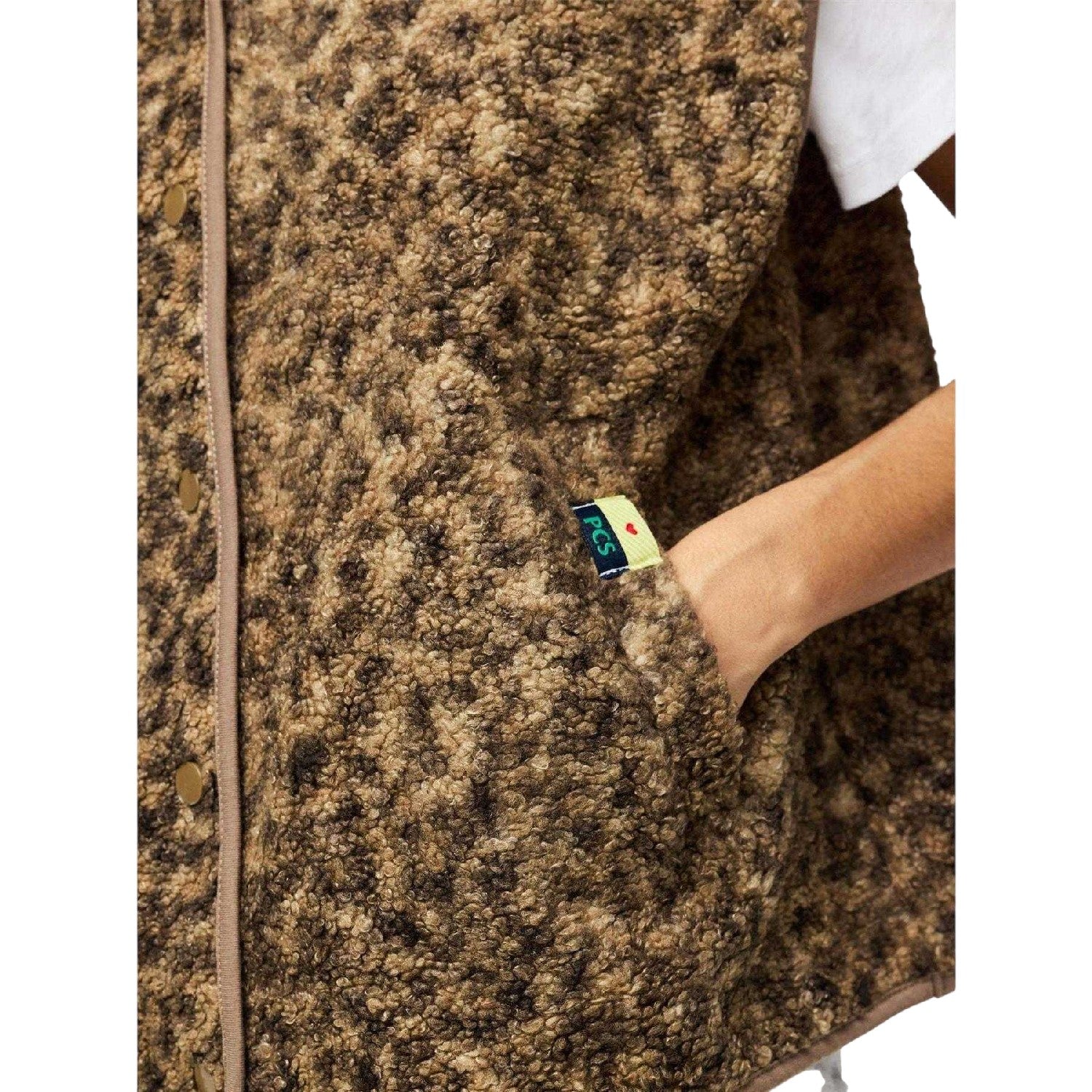 Brown - Side - Pieces Womens-Ladies Pckatty Teddy Fleece Vest Top