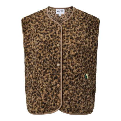 Brown - Front - Pieces Womens-Ladies Pckatty Teddy Fleece Vest Top