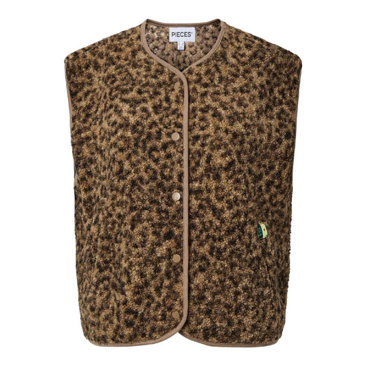 Brown - Front - Pieces Womens-Ladies Pckatty Teddy Fleece Vest Top