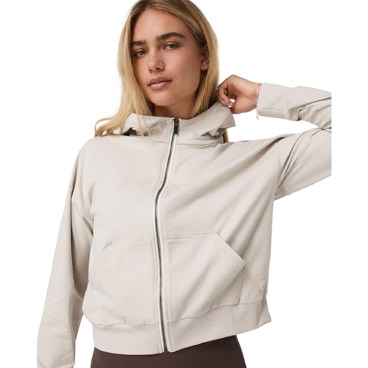 Ecru Heather - Side - Halo Womens-Ladies Performance Full Zip Hoodie