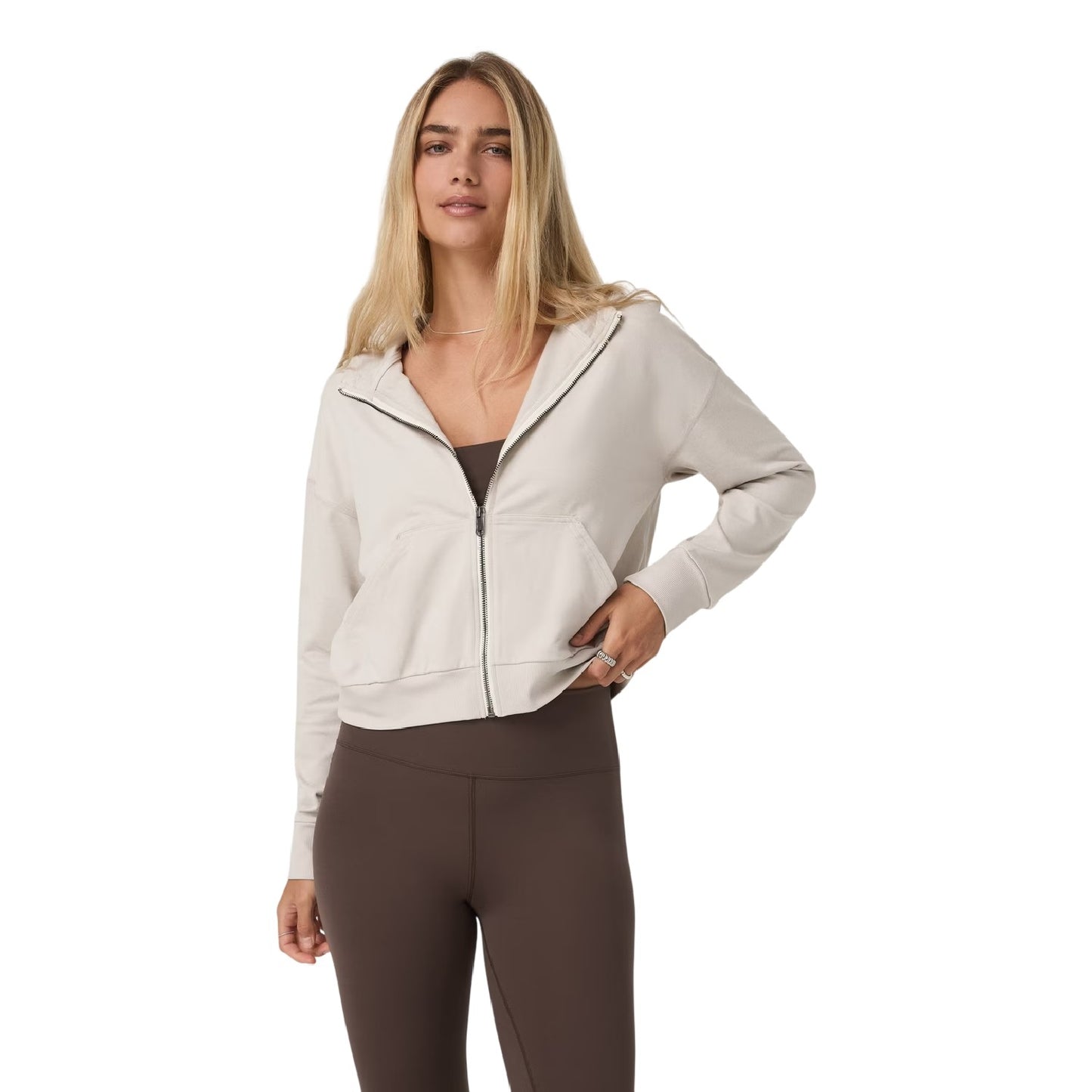 Ecru Heather - Front - Halo Womens-Ladies Performance Full Zip Hoodie