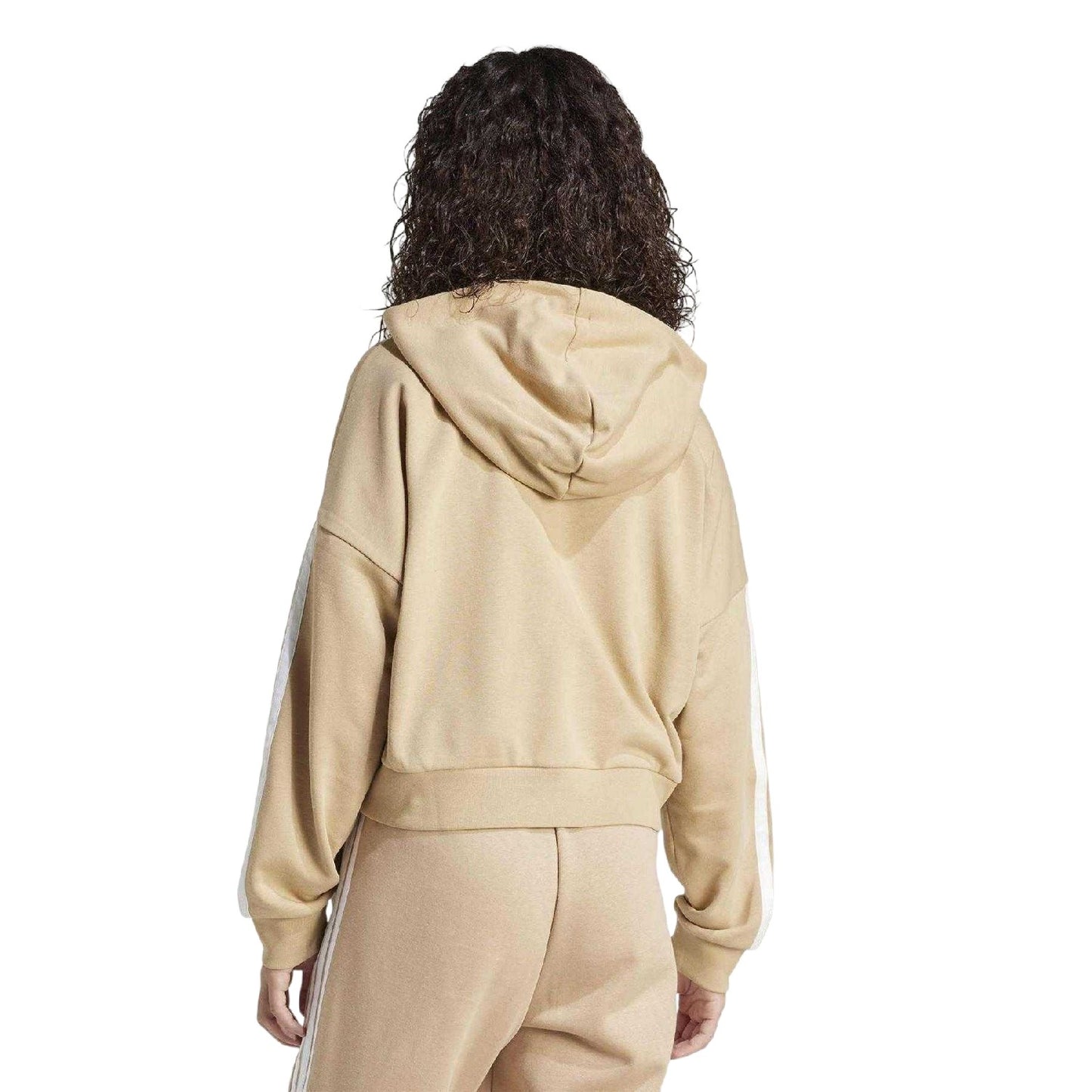 Sandstone - Back - Adidas Womens-Ladies Sportswear Essentials Stripe Quarter Zip Hoodie