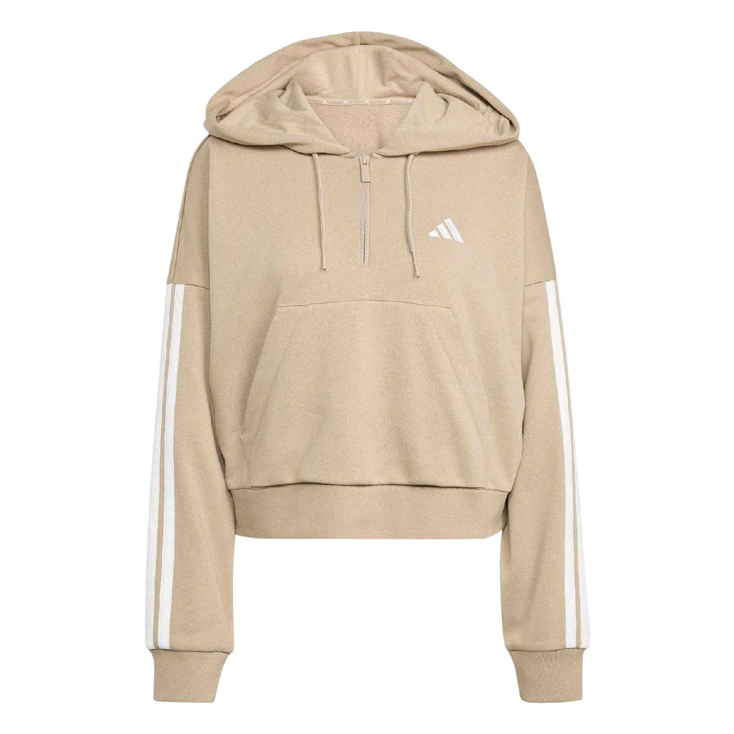 Sandstone - Front - Adidas Womens-Ladies Sportswear Essentials Stripe Quarter Zip Hoodie
