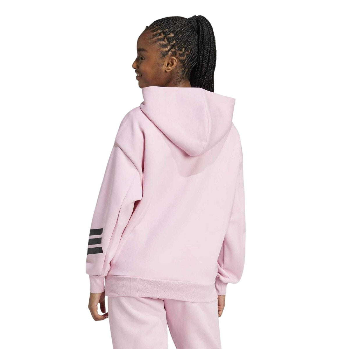 True Pink - Back - Adidas Womens-Ladies 3 Stripes Hoodie