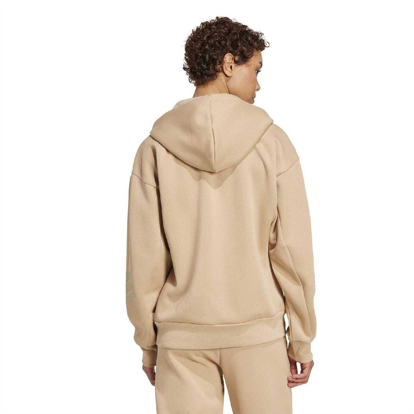 Sandstone - Back - Adidas Womens-Ladies 3 Stripes Full Zip Hoodie