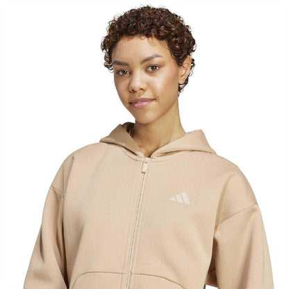 Sandstone - Side - Adidas Womens-Ladies 3 Stripes Full Zip Hoodie