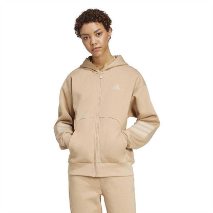 Sandstone - Lifestyle - Adidas Womens-Ladies 3 Stripes Full Zip Hoodie