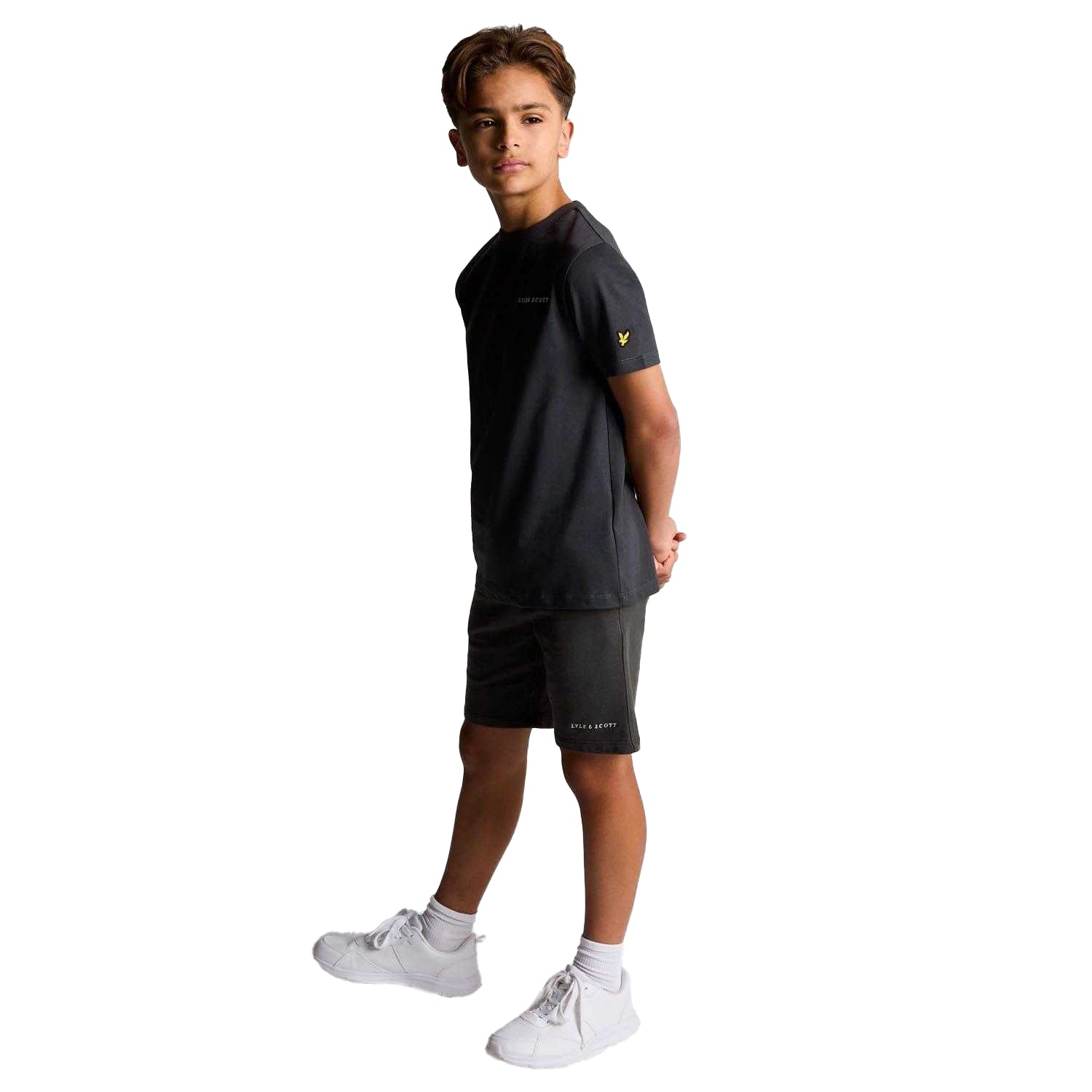 Gunmetal - Side - Lyle & Scott Childrens-Kids Script Embroidered Sweat Shorts