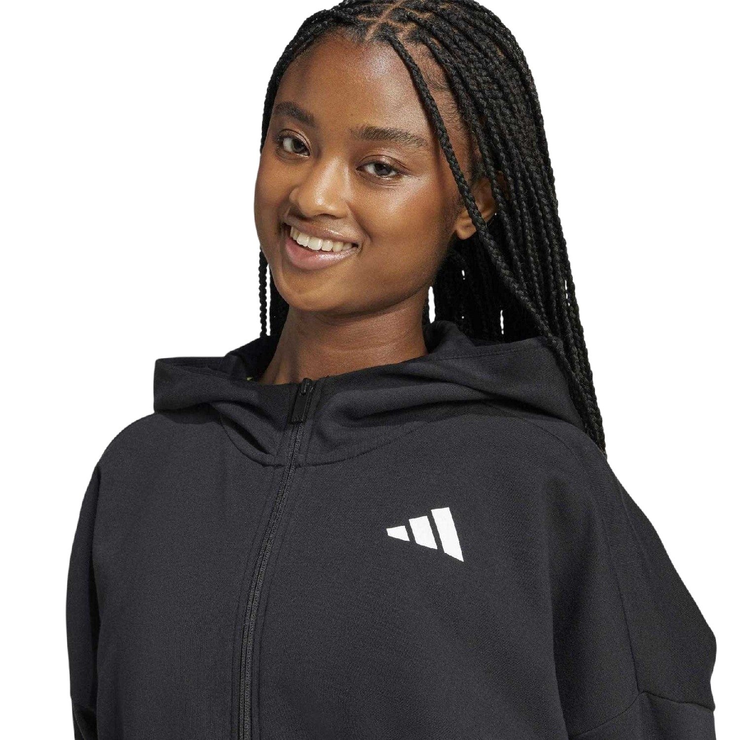 Black - Side - Adidas Womens-Ladies Sportswear Future Icons Logo Full Zip Hoodie
