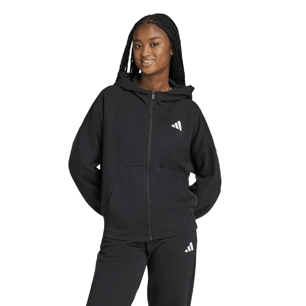 Black - Lifestyle - Adidas Womens-Ladies Sportswear Future Icons Logo Full Zip Hoodie