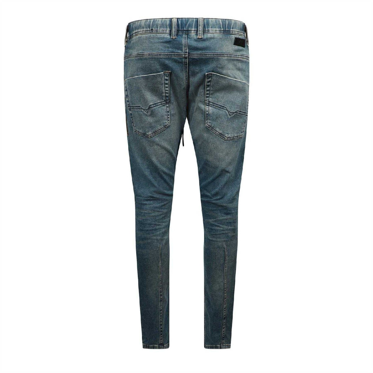 Blue Denim - Back - Diesel Mens Krooley Ne Faded Drawstring Tapered Jeans
