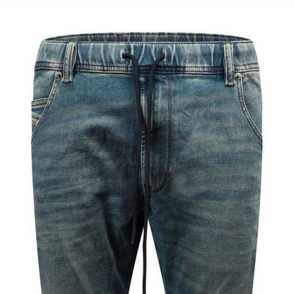 Blue Denim - Side - Diesel Mens Krooley Ne Faded Drawstring Tapered Jeans