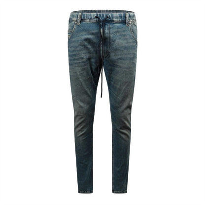 Blue Denim - Front - Diesel Mens Krooley Ne Faded Drawstring Tapered Jeans