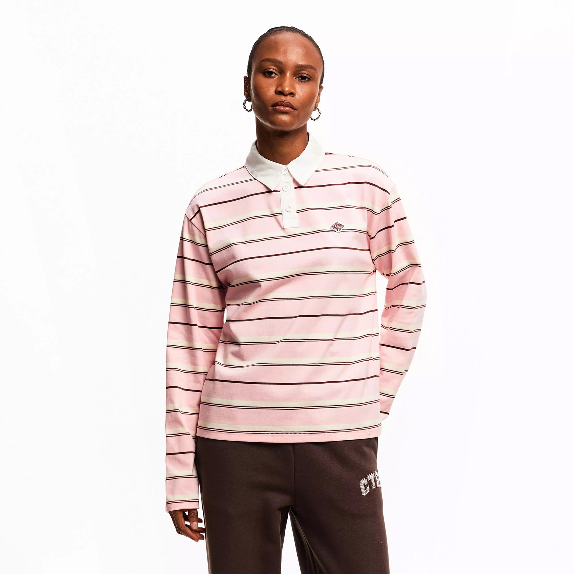 Pink - Side - Couture Club Womens-Ladies Embroidered Logo Rugby Shirt