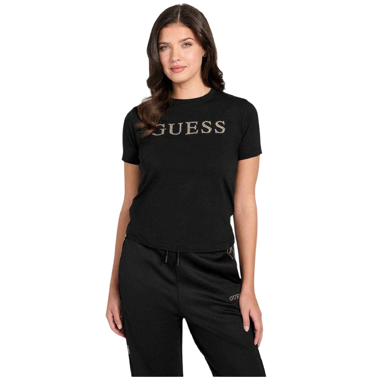 Black - Front - Guess Womens-Ladies Octavia T-Shirt