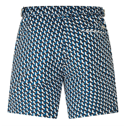 Blue - Back - Belier Mens Geometric Swim Shorts