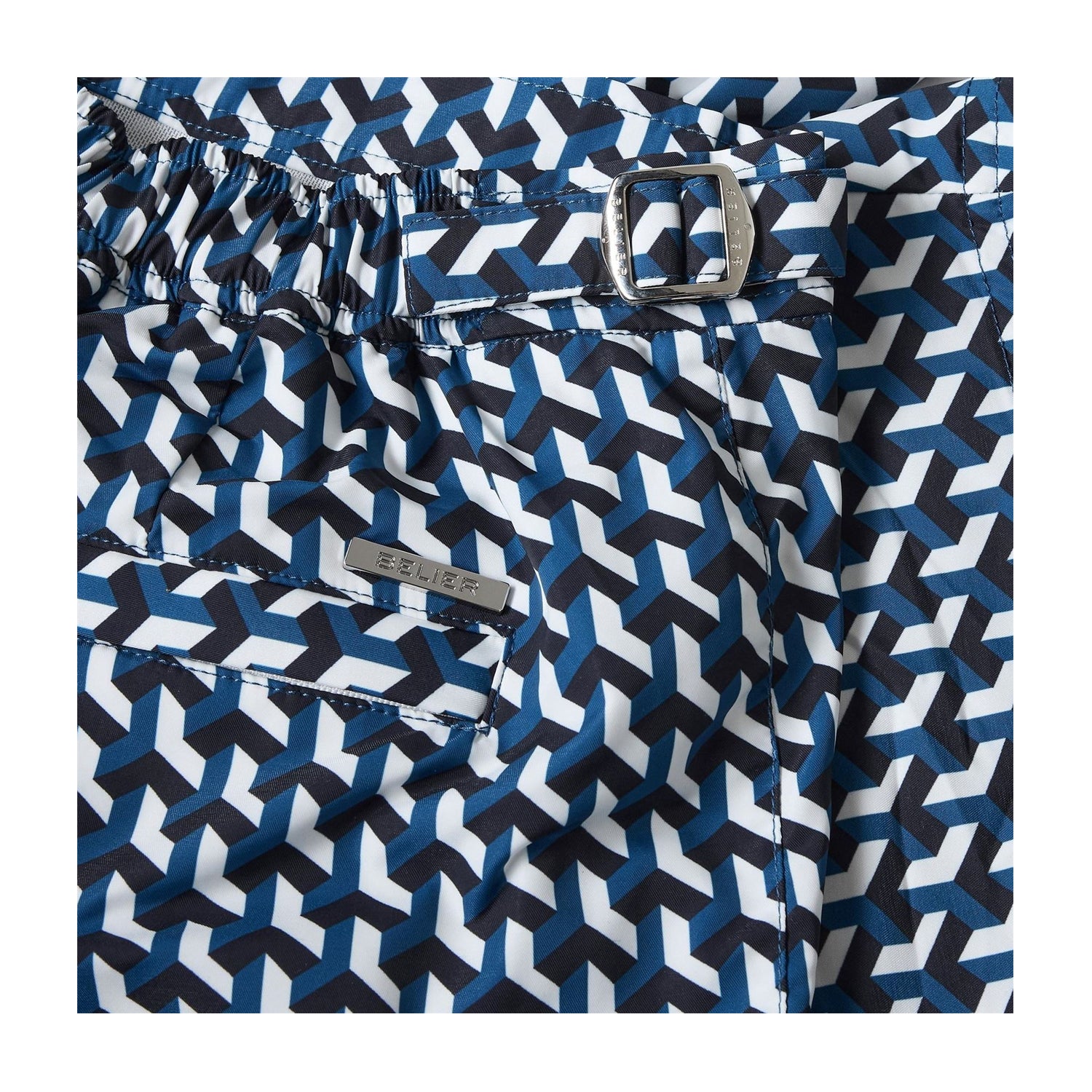 Blue - Side - Belier Mens Geometric Swim Shorts
