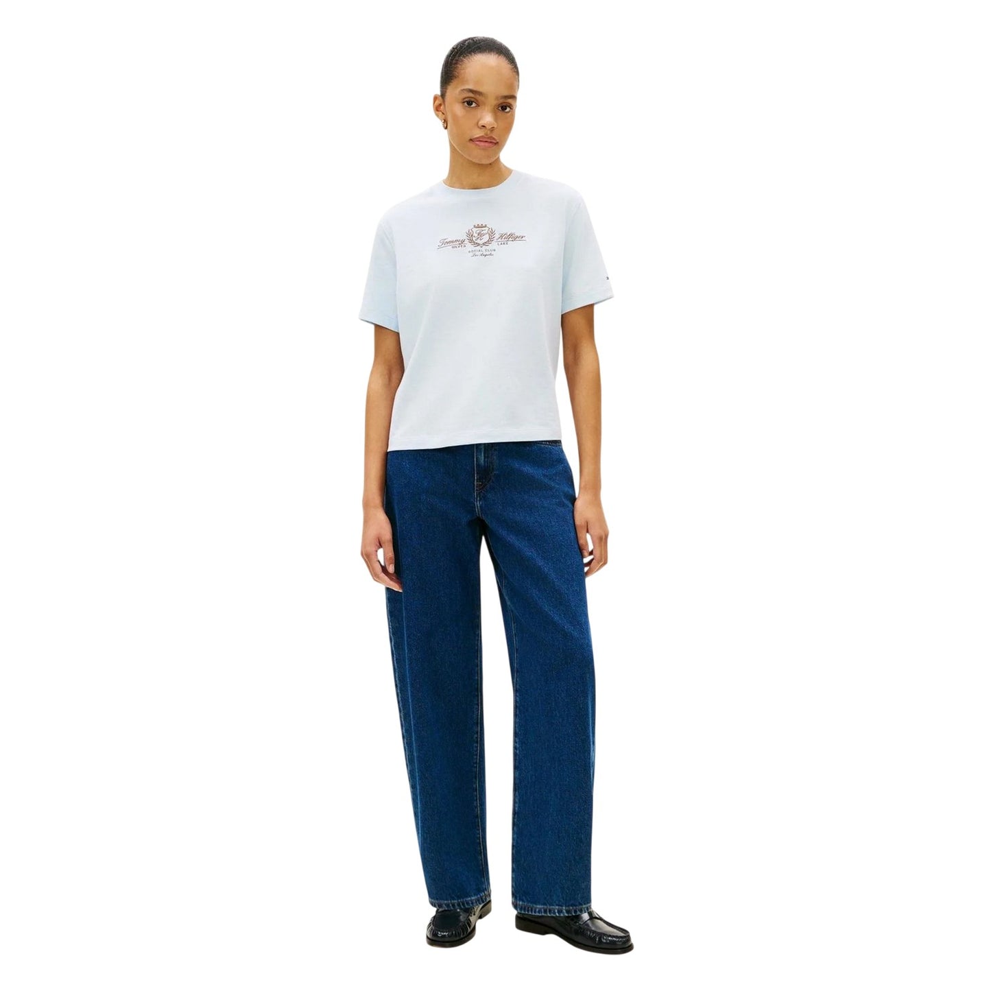 Blue - Pack Shot - Tommy Hilfiger Womens-Ladies Embroidered T-Shirt