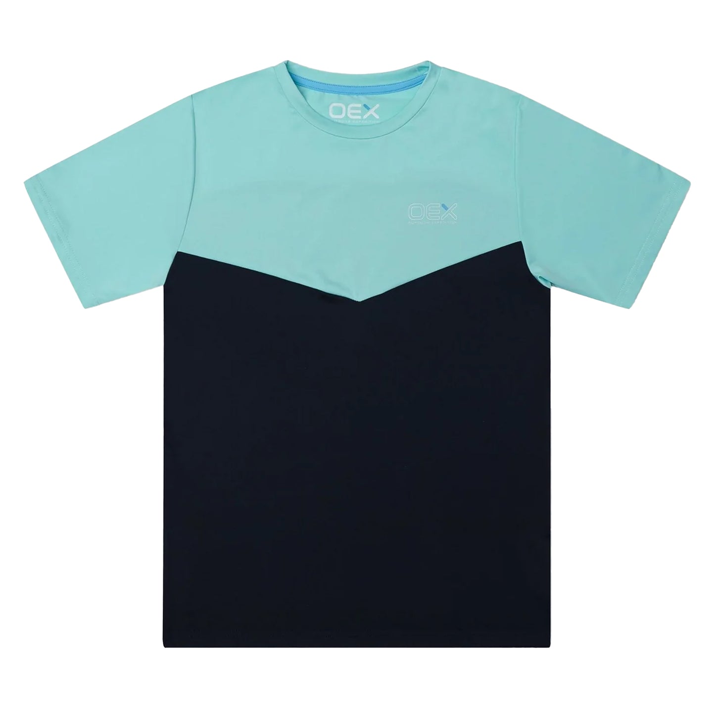 Aqua Blue-Navy - Front - OEX Childrens-Kids Flynn T-Shirt