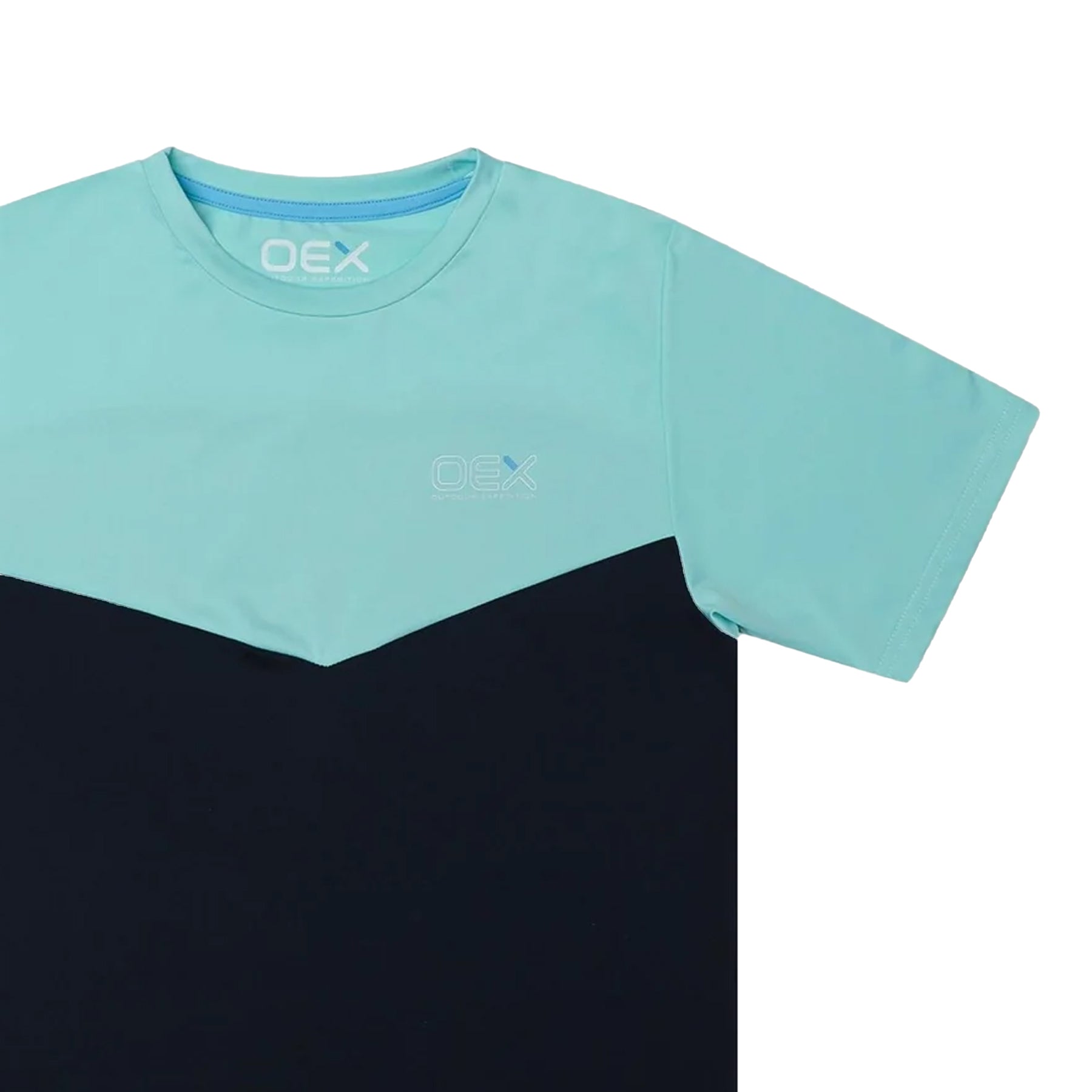 Aqua Blue-Navy - Side - OEX Childrens-Kids Flynn T-Shirt