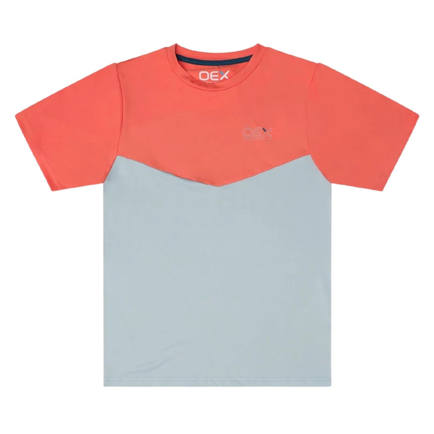 Coral-Light Grey - Front - OEX Childrens-Kids Flynn T-Shirt