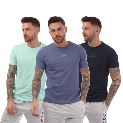 Blue-Navy-Mint Green - Front - Nicce Mens Tordh T-Shirt (Pack of 3)