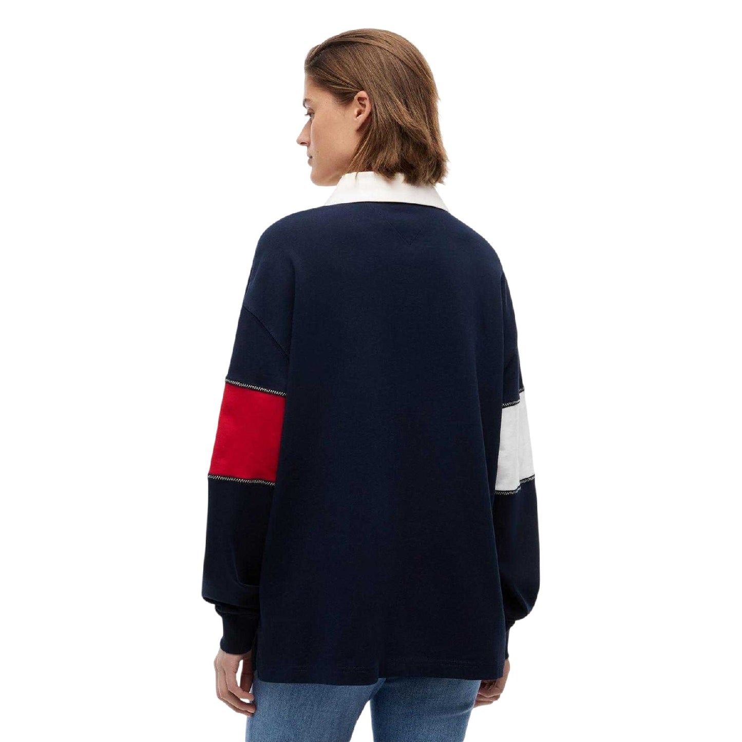 Dark Navy - Back - Tommy Jeans Womens-Ladies Long-Sleeved Rugby Shirt