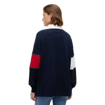 Dark Navy - Back - Tommy Jeans Womens-Ladies Long-Sleeved Rugby Shirt