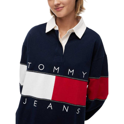 Dark Navy - Side - Tommy Jeans Womens-Ladies Long-Sleeved Rugby Shirt
