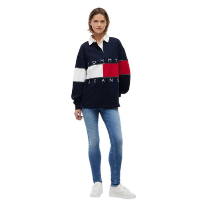 Dark Navy - Lifestyle - Tommy Jeans Womens-Ladies Long-Sleeved Rugby Shirt