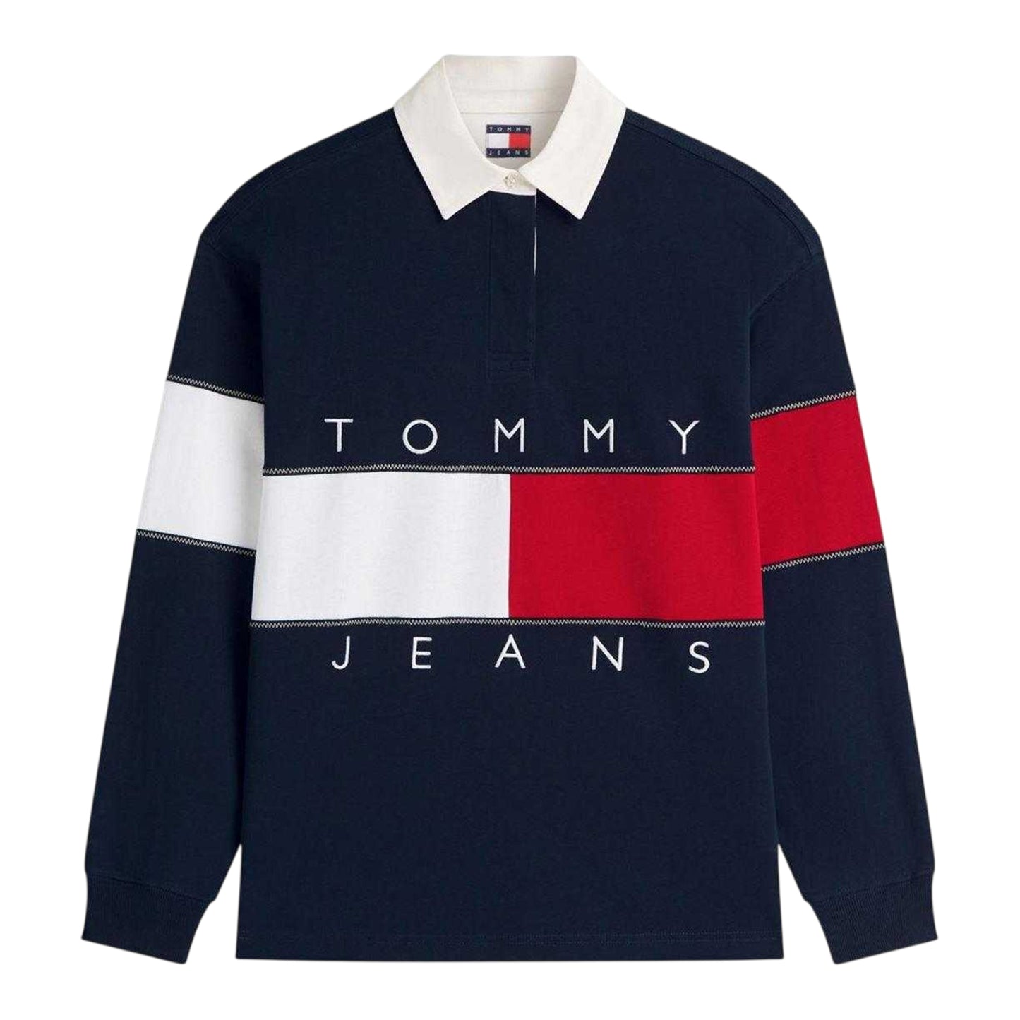 Dark Navy - Front - Tommy Jeans Womens-Ladies Long-Sleeved Rugby Shirt