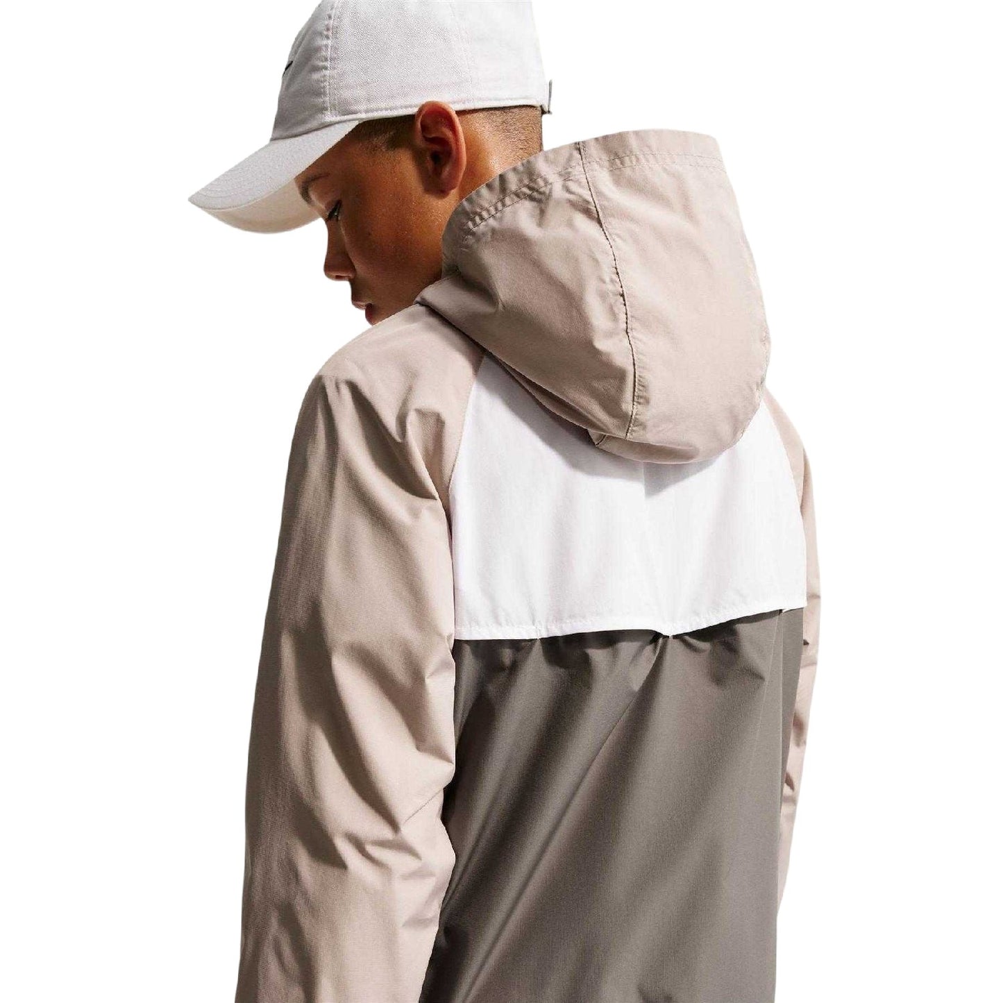 Stone-White - Back - Nike Childrens-Kids Windrunner Colour Block Zip Pocket Hooded Jacket