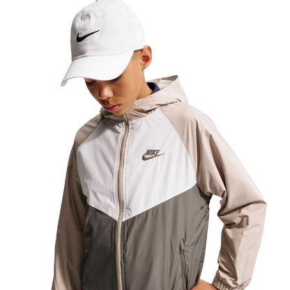 Stone-White - Lifestyle - Nike Childrens-Kids Windrunner Colour Block Zip Pocket Hooded Jacket