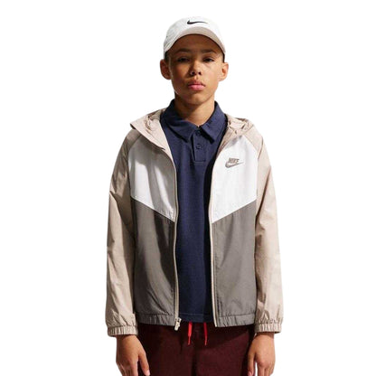 Stone-White - Front - Nike Childrens-Kids Windrunner Colour Block Zip Pocket Hooded Jacket