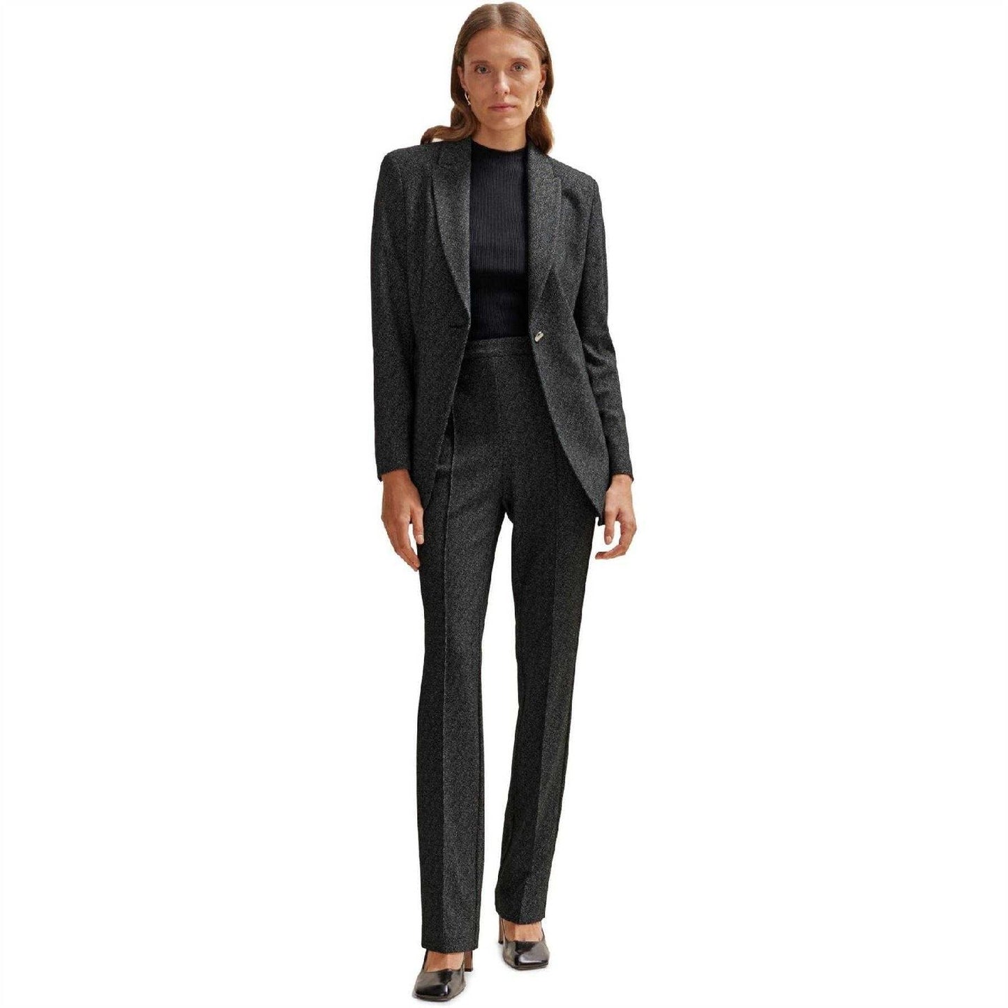 Black - Pack Shot - Boss Womens-Ladies Jubeka Speckle Regular Blazer