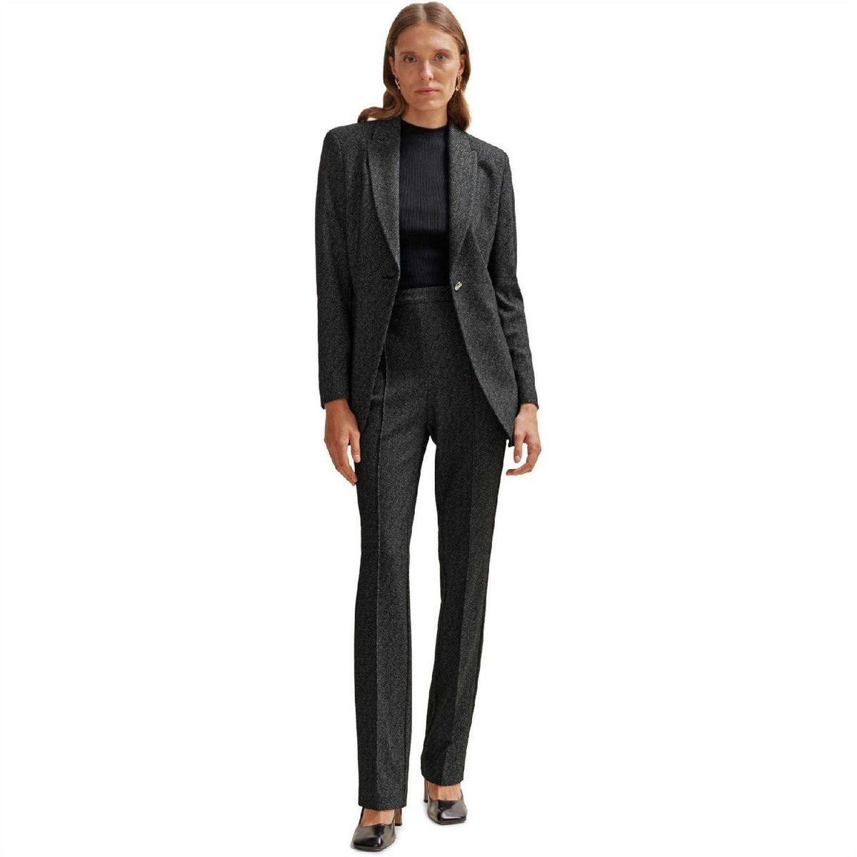 Black - Pack Shot - Boss Womens-Ladies Jubeka Speckle Regular Blazer