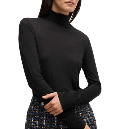 Black - Side - Boss Womens-Ladies C Emerie Roll Neck Slim Top