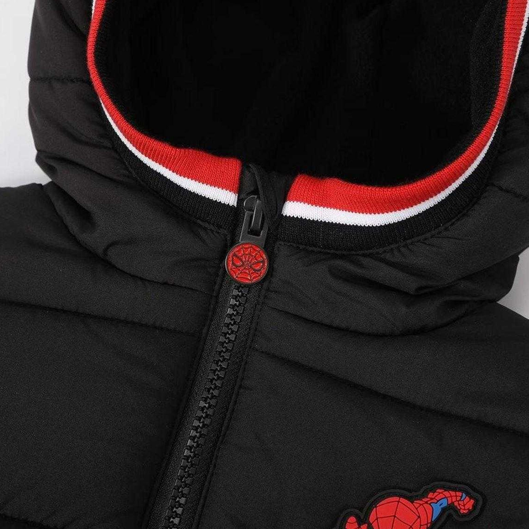 Black-Red - Side - Spider-Man Childrens-Kids Two Tone Puffer Jacket