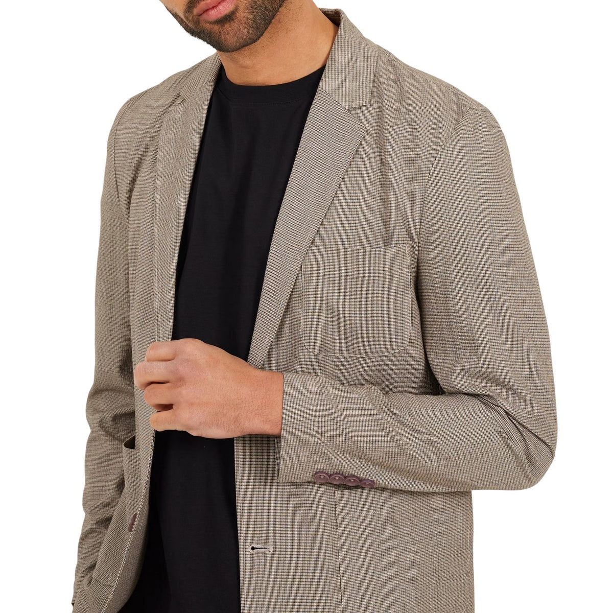 Light Grey - Side - Brave Soul Mens Checked Button Blazer