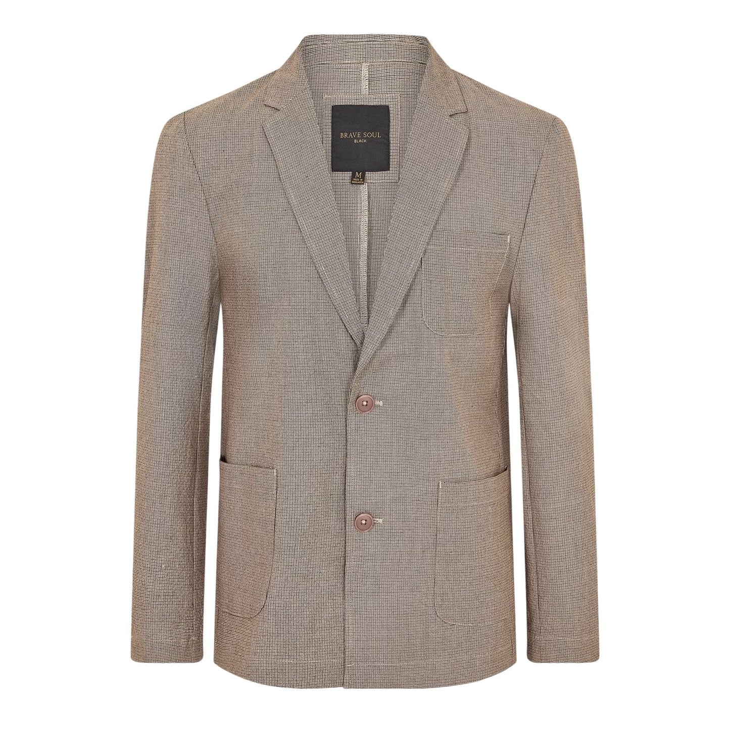 Light Grey - Front - Brave Soul Mens Checked Button Blazer