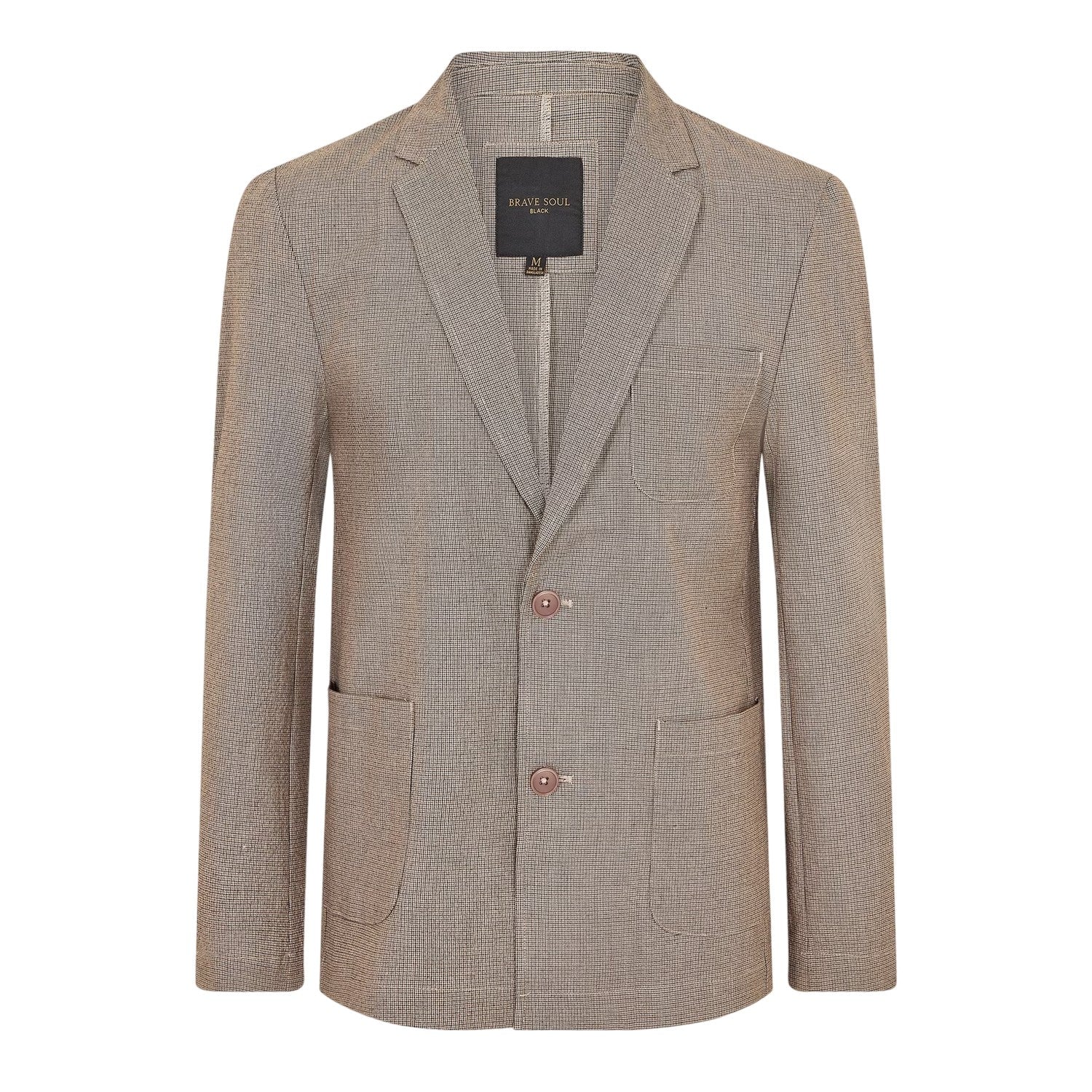 Light Grey - Front - Brave Soul Mens Checked Button Blazer