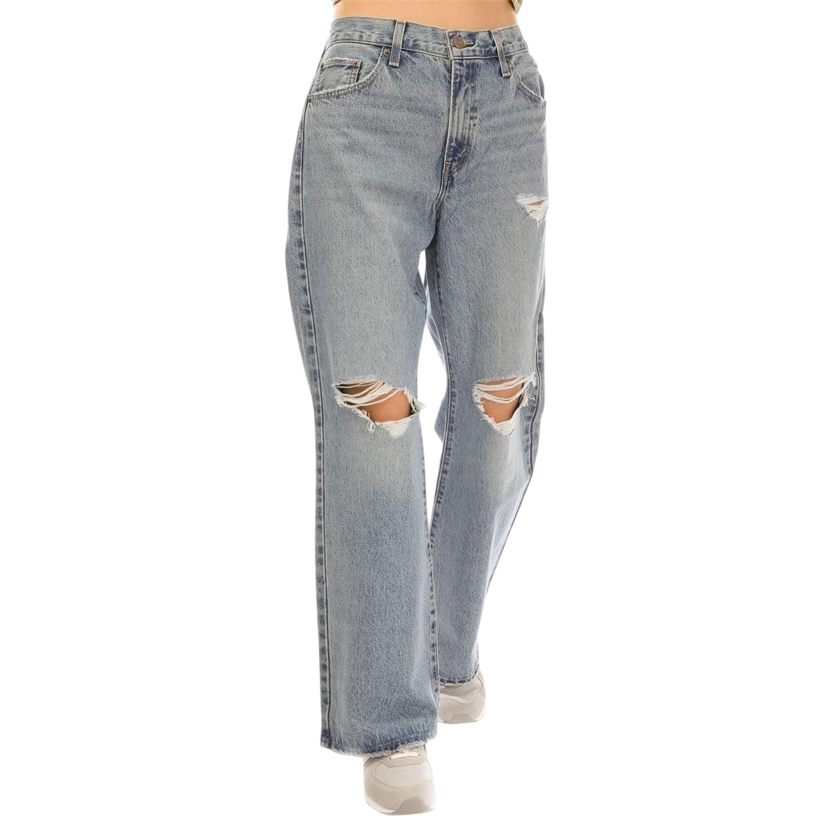 Flea Market - Front - Levis Womens-Ladies Distressed Wide Leg Baggy Jeans