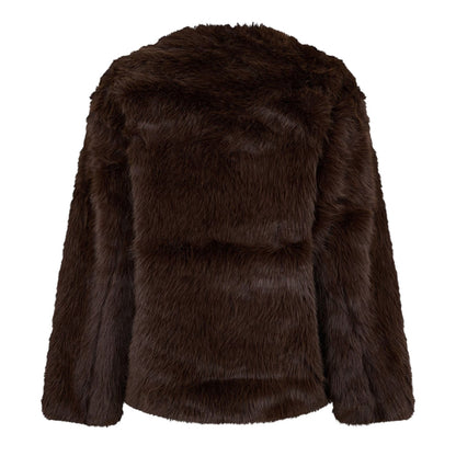 Brown - Back - 4th & Reckless Womens-Ladies Jackie Faux Fur Jacket