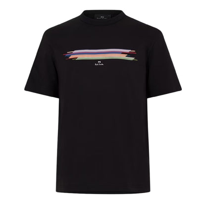 Black - Front - Paul Smith Mens Striped Logo T-Shirt