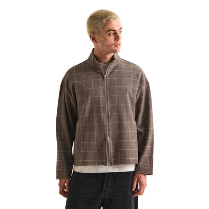 Brown - Side - MKI MIYUKI ZOKU Mens Checked Overshirt