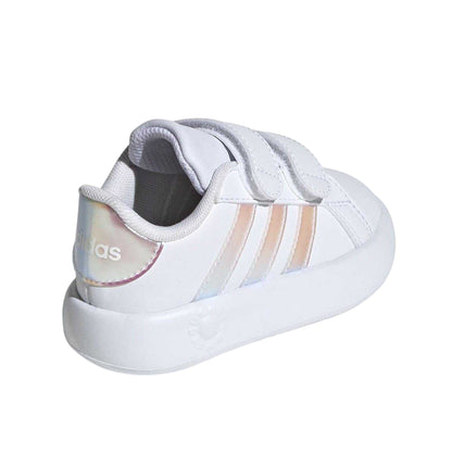 White-Iridescent - Back - Adidas Baby Girls Grand Court 2.0 3 Stripes Trainers