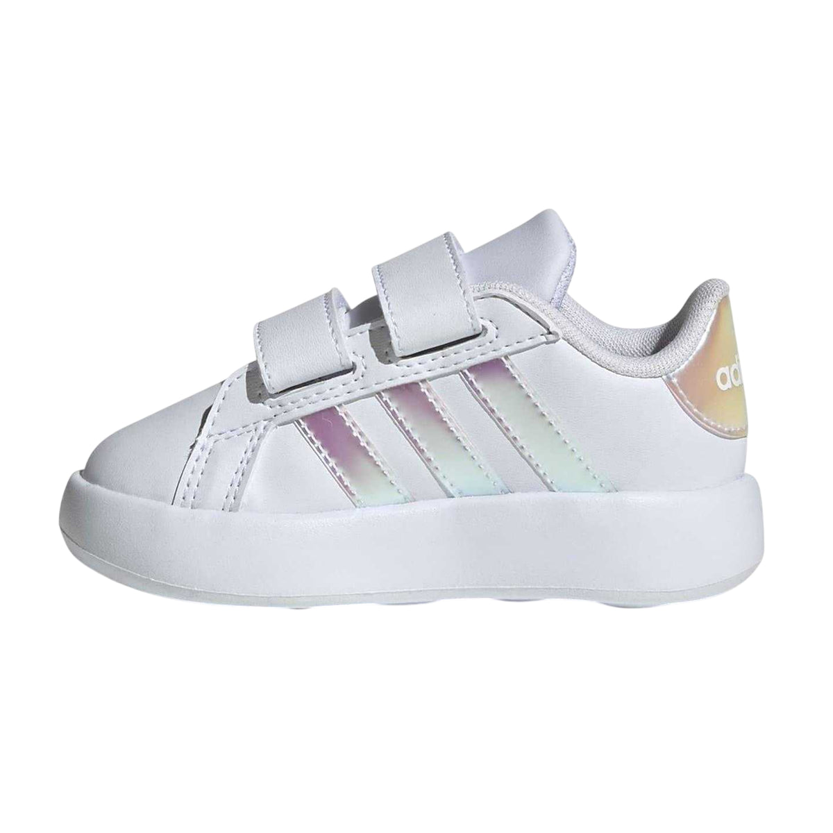 White-Iridescent - Side - Adidas Baby Girls Grand Court 2.0 3 Stripes Trainers