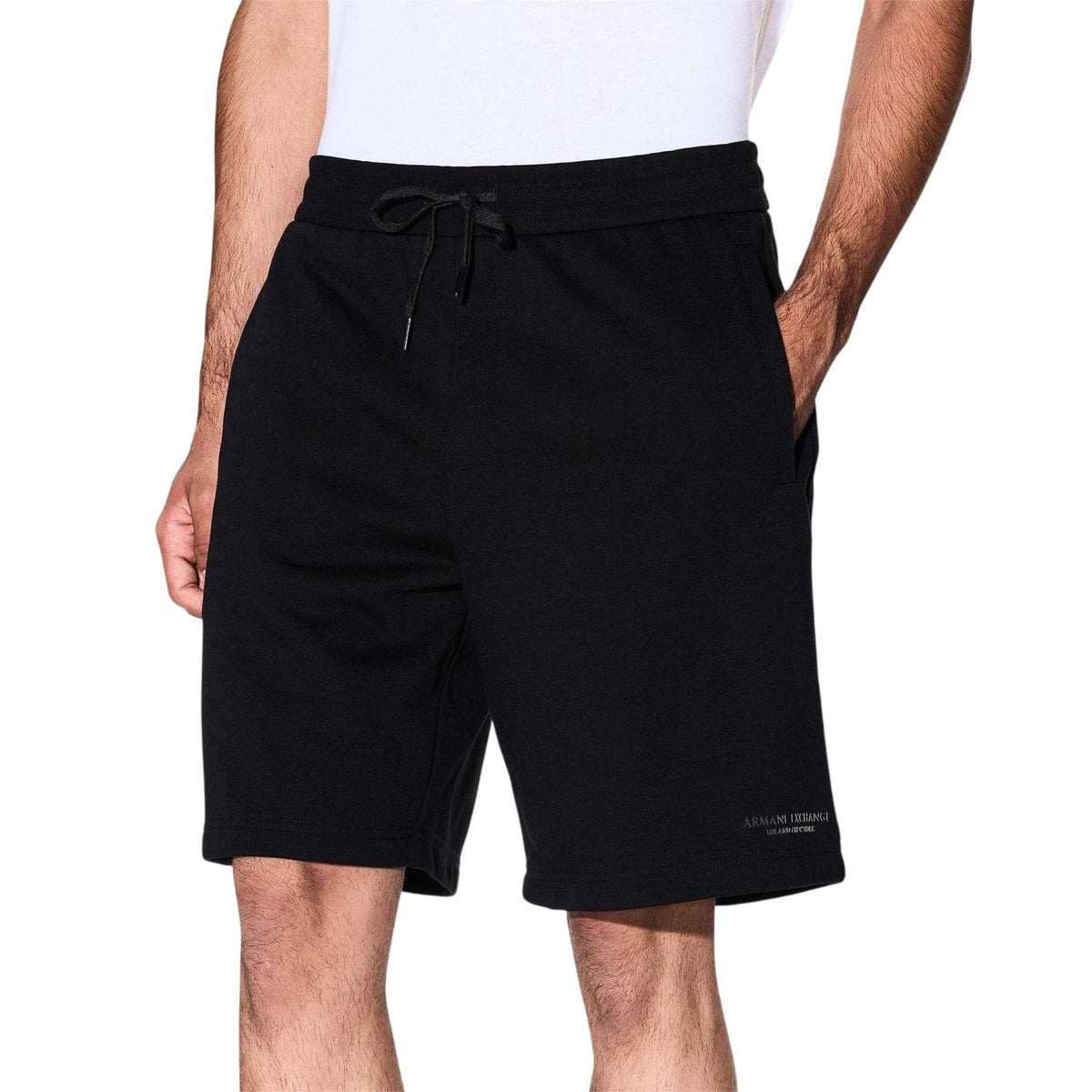 Black - Side - Armani Exchange Mens Fleece Relaxed Fit Sweat Shorts