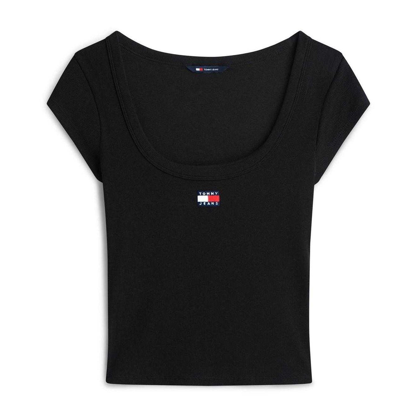 Black - Front - Tommy Jeans Womens-Ladies Embroidered Logo Slim T-Shirt