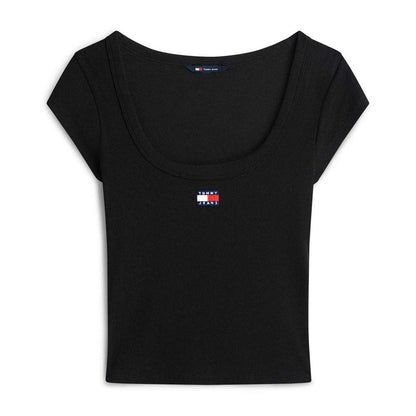 Black - Front - Tommy Jeans Womens-Ladies Embroidered Logo Slim T-Shirt